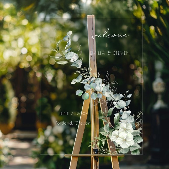 Panneau En Acrylique Elégante verdure Eucalyptus Bienvenue (Créateur téléchargé)