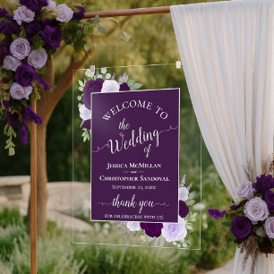 Panneau En Acrylique Élégantes Roses Violettes Bohème Chic Mariage Bien