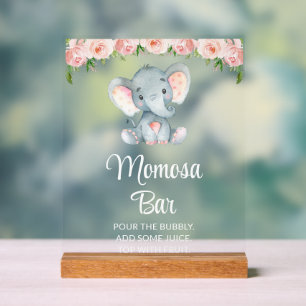 Panneau En Acrylique Elephant, Fleurs Roses, Baby shower Momosa Bar