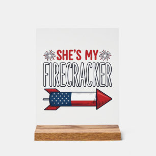 Panneau En Acrylique Elle est mon pétard Création de couple patriotique
