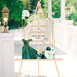 Panneau En Acrylique Emerald Green Butterfly Sweet 16 Bienvenue