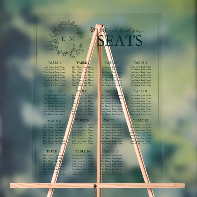 Panneau En Acrylique Emerald Green Leafy Crest Monogram Mariage (Neutre)