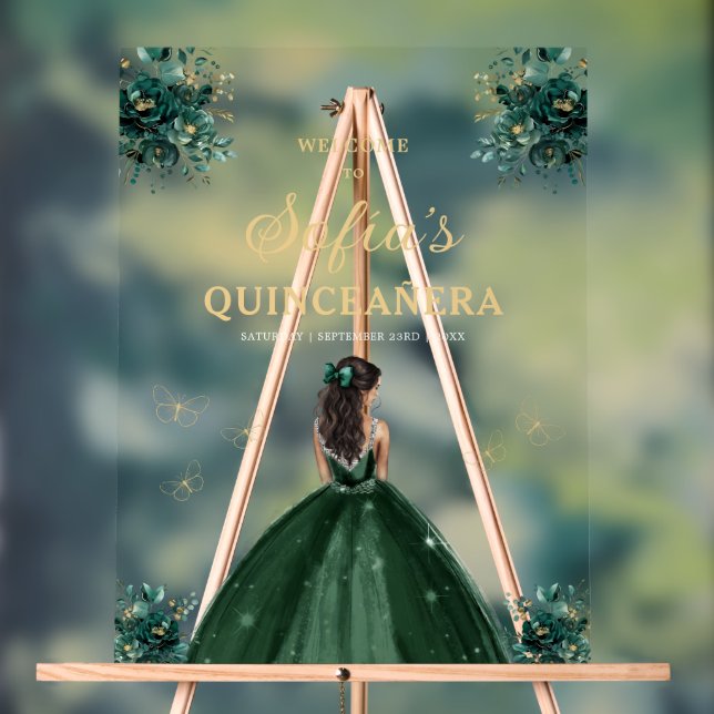 Panneau En Acrylique Emerald Green Princess Quinceañera Bienvenue (Neutre)