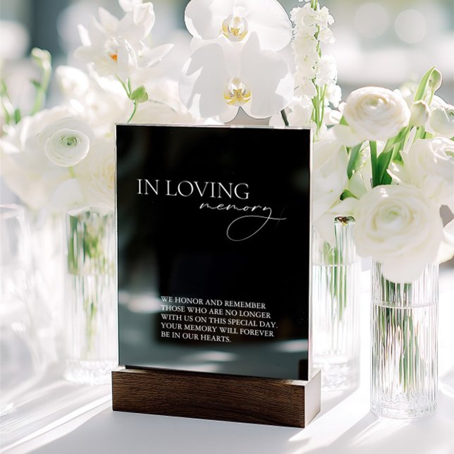 Panneau En Acrylique En Mémoire Simple Mariage Noir (In Loving Memory Simple Wedding Black Acrylic Sign)