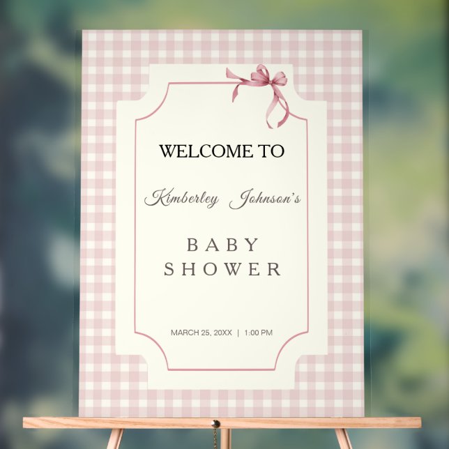 Panneau En Acrylique En vichy rose avec Baby shower de cou (Neutre)