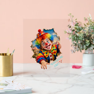 Panneau En Acrylique Enfant Clown Drôle Qui Se Libère