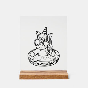 Panneau En Acrylique Enfants Licorne Dans Un Beignet Pour Colorier Pein