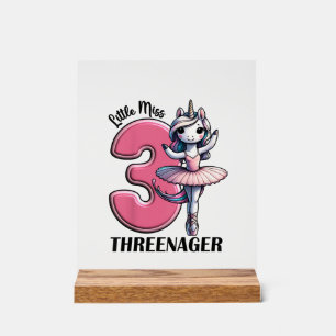 Panneau En Acrylique Enfants Little Miss Threenager Trois 3ème Annivers