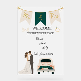 Panneau En Acrylique Enseigne de bienvenue de mariage moderne en acryli