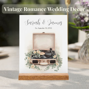 Panneau En Acrylique Enseigne de mariage personnalisée avec tourne-disq