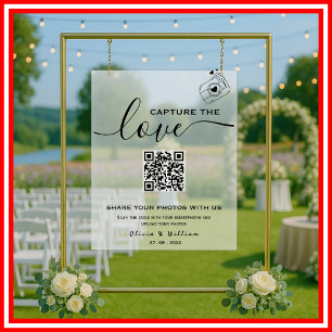 Panneau En Acrylique Enseigne de mariage photo QR givré Capturez l'Amou