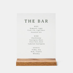 Panneau En Acrylique Enseigne de menu de bar élégant vert serif