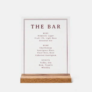 Panneau En Acrylique Enseigne de menu de bar élégante marron avec serif