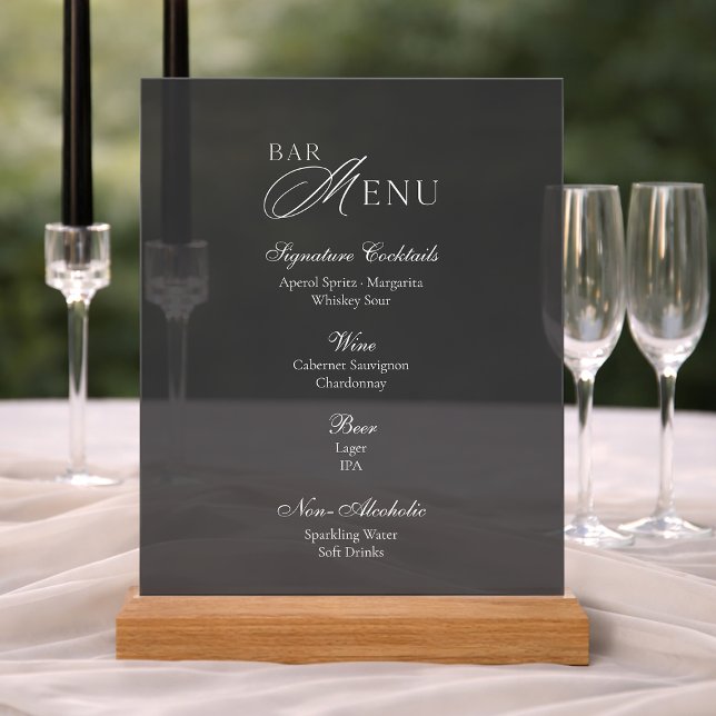 Panneau En Acrylique Enseigne de menu de bar en acrylique fumé de luxe (Créateur téléchargé)