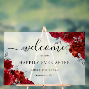 Panneau En Acrylique Enseigne en acrylique de mariage Rouge Heureux pou