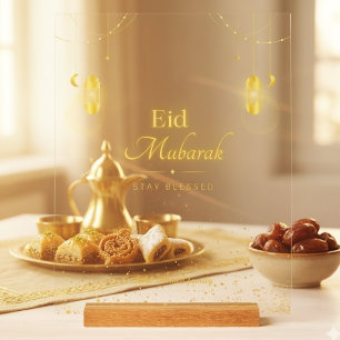 Panneau En Acrylique Enseigne en acrylique Eid Mubarak dorée élégante