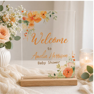Panneau En Acrylique Enseigne en acrylique élégante orange florale pour