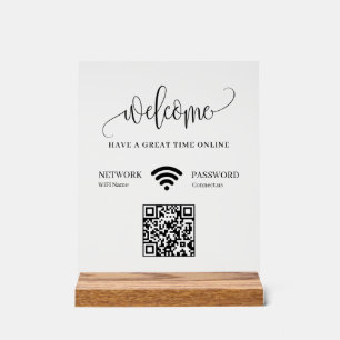 Panneau En Acrylique Enseigne en acrylique givrée QR WiFi élégante