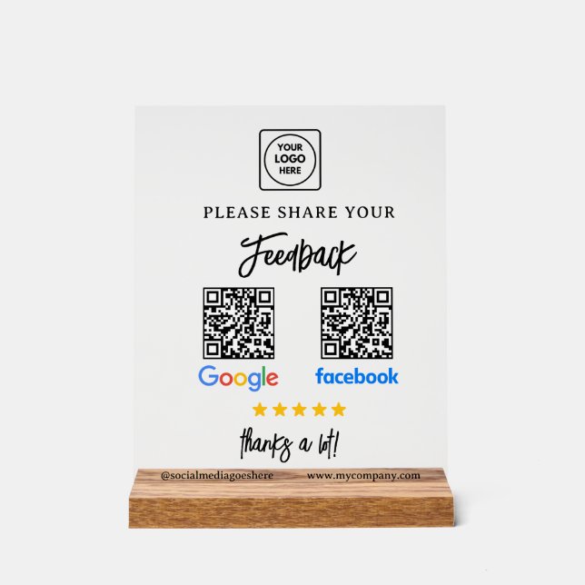 Panneau En Acrylique Enseigne en acrylique QR Google Facebook Review (Recto)