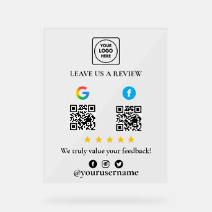 Panneau En Acrylique Enseigne en acrylique QR pour avis Google Facebook