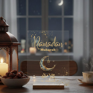 Panneau En Acrylique Enseigne en acrylique Ramadan Mubarak avec croissa