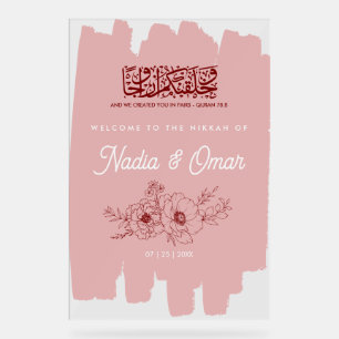 Panneau En Acrylique Enseigne en acrylique rose pâle de Nikkah floral d