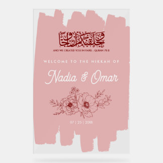 Panneau En Acrylique Enseigne en acrylique rose pâle de Nikkah floral d
