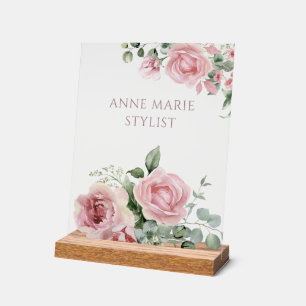 Panneau En Acrylique Enseigne personnalisée fleurs roses rose