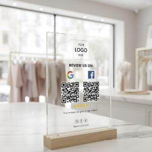 Panneau En Acrylique Entreprise Google Facebook Revoir le code QR