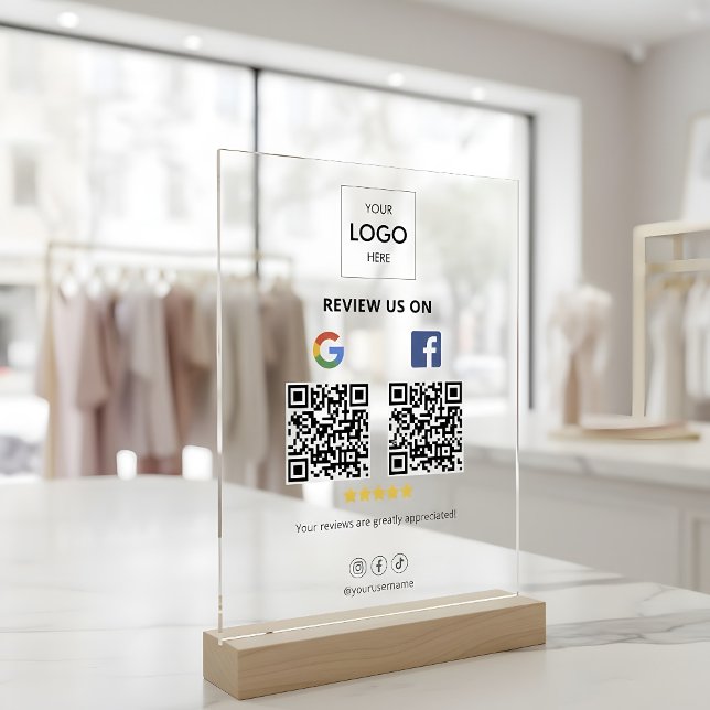 Panneau En Acrylique Entreprise Google Facebook Revoir le code QR (Créateur téléchargé)