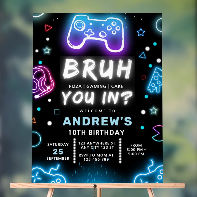 Panneau En Acrylique ENTREZ-VOUS ? Neon Gamer Invitation Anniversaire (Neutre)
