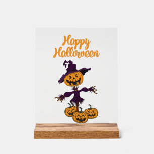 Panneau En Acrylique Épouvantail d'Halloween heureux