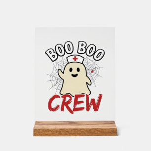Panneau En Acrylique Équipage Boo Boo Halloween Infirmière Fantôme Desi