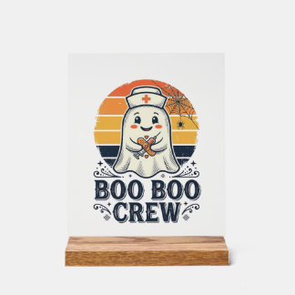 Panneau En Acrylique Équipage Boo Boo Infirmière Mignonne Fantôme Chemi