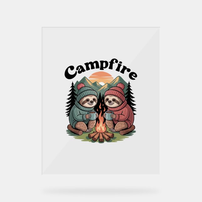 Panneau En Acrylique Équipe de camping Sloth Feu de camp officiel (Recto)