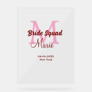 Panneau En Acrylique Equipe de mariée ajouter nom monogramme demoiselle