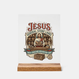 Panneau En Acrylique étiquette de magasin général Jésus Magasin général