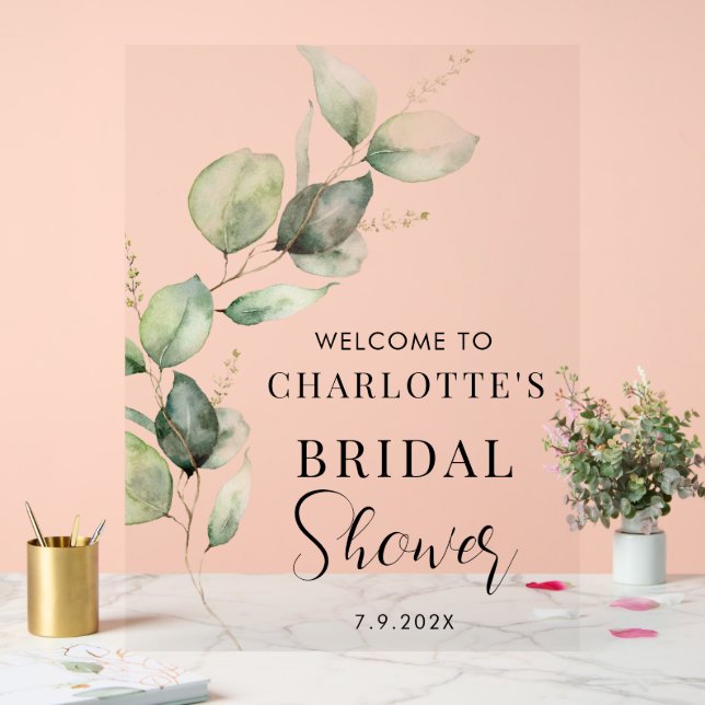 Panneau En Acrylique Eucalyptus Fête des mariées Script Bienvenue (Mariage)