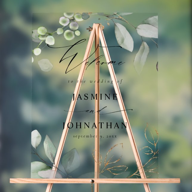 Panneau En Acrylique Eucalyptus Glow Gold Mariage Bienvenue (Neutre)