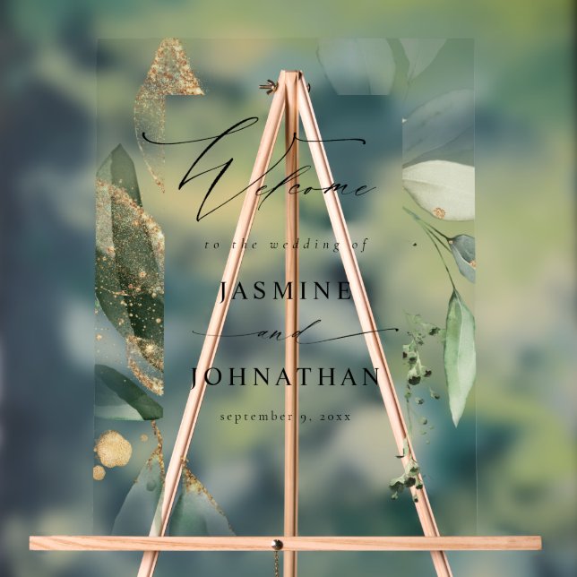 Panneau En Acrylique Eucalyptus Glow Gold Mariage Bienvenue 3 (Neutre)