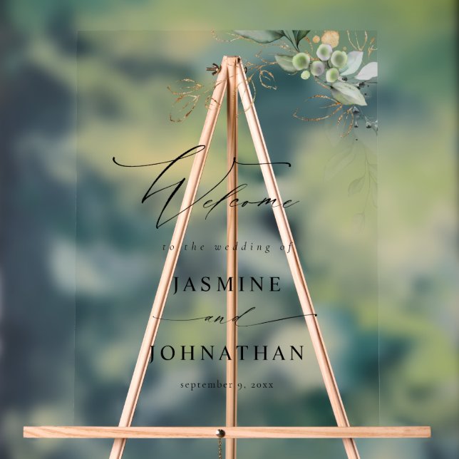 Panneau En Acrylique Eucalyptus Glow Gold Mariage Bienvenue 4 (Neutre)