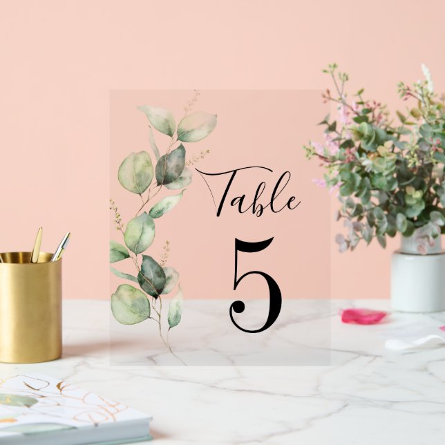 Panneau En Acrylique Eucalyptus Green Tableau Numéro 5 Siège Mariage (Mariage)