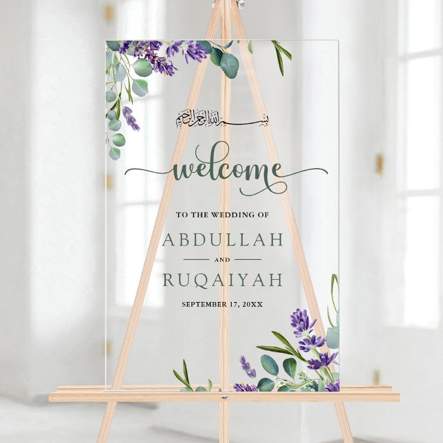 Panneau En Acrylique Eucalyptus Lavender Muslim Wedding Welcome (Créateur téléchargé)