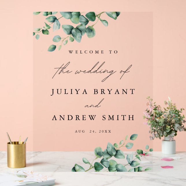 Panneau En Acrylique Eucalyptus vert mariage accueil (Mariage)