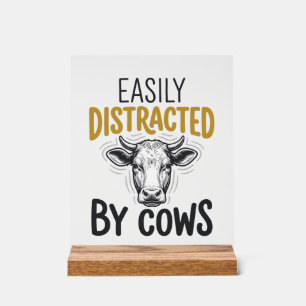Panneau En Acrylique Facilement Distrait Par Les Vaches Drôle De T-Shir