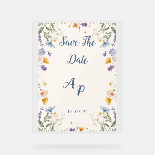 Panneau En Acrylique Faire-Part Beige Fleur pour Mariage (Recto)