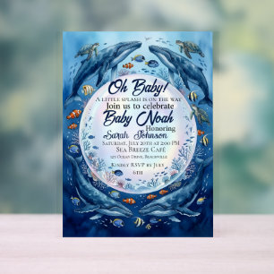 Panneau En Acrylique Faire-part de Baby Shower Baleine – Océan sous la