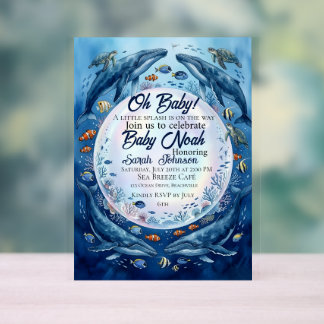 Panneau En Acrylique Faire-part de Baby Shower Baleine – Océan sous la