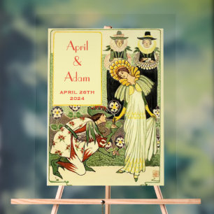 Panneau En Acrylique Faire-part de mariage floral Art nouveau vintage