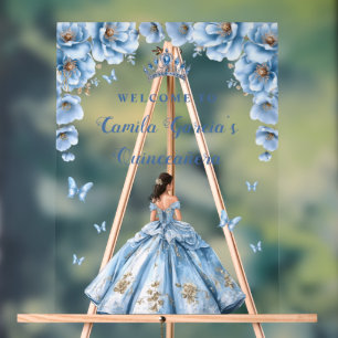 Panneau En Acrylique Fairytale Floral Dusty Blue Quinceañera Bienvenue
